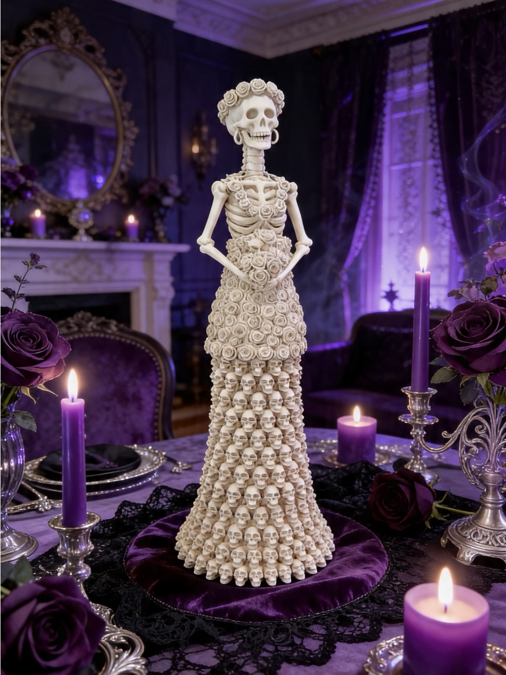 Last chance 24"XL Day of the Dead Skeleton Bride Skulls & roses statue figurine